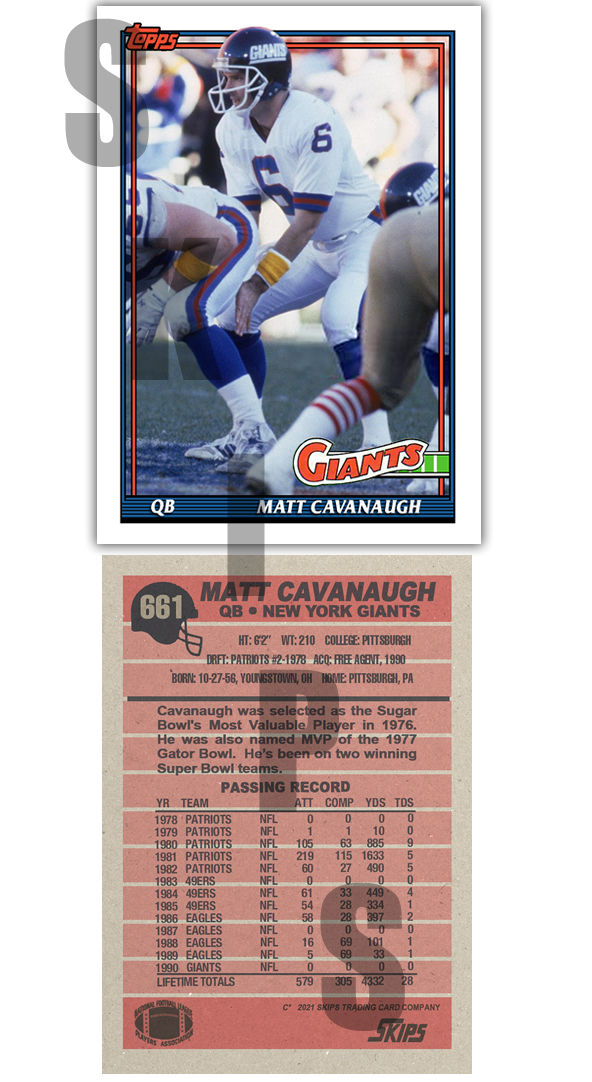 1991 STCC #661 Topps Matt Cavanaugh New York Giants Pittsburgh C